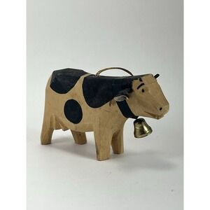 Vintage Trauffer Cow Switzerland Christmas Ornament Wooden Swiss Folk Art Rustic